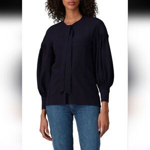 Teija Blue Seersucker Frill Blouse Size 6